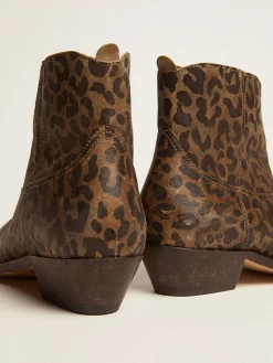 Best Ankle boot feminina de couro com estampa de leopardo MULHER Botas