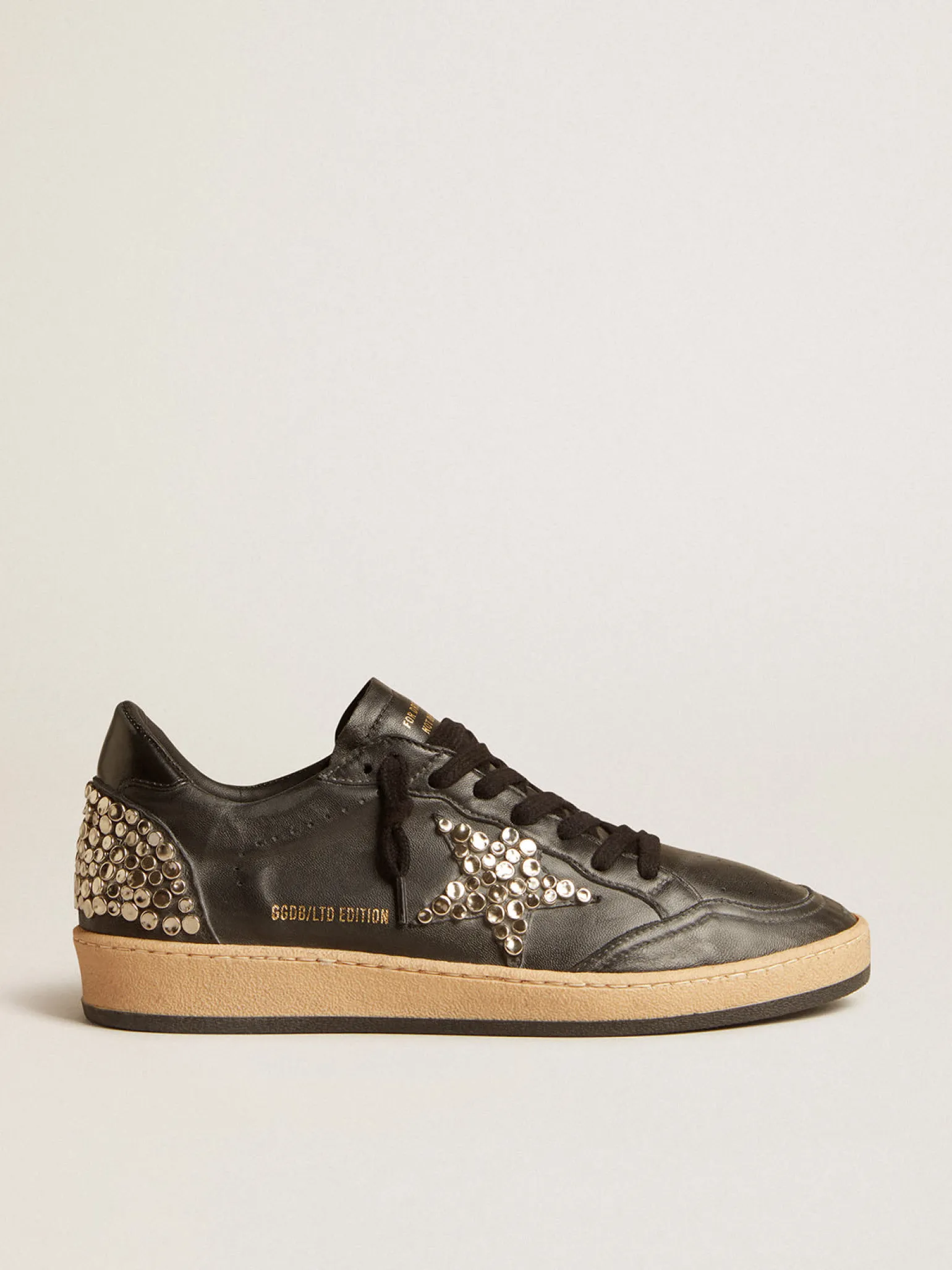 New Ball Star Masculino LAB de napa preta com estrela de couro preto com tachas Ball Star