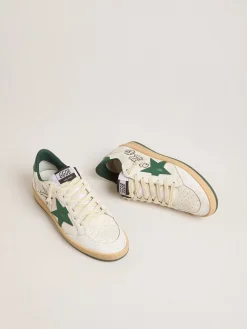 Outlet Ball Star Wishes Feminino de napa branca com estrela e talão de couro verde MULHER Ball Star