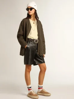 Best Sale Bermuda de couro preto com efeito usado MULHER Saias e Shorts