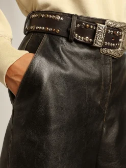 Best Sale Bermuda de couro preto com efeito usado MULHER Saias e Shorts