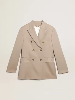 Online Blazer de abotoamento duplo de gabardine de lã bege claro MULHER Blazers