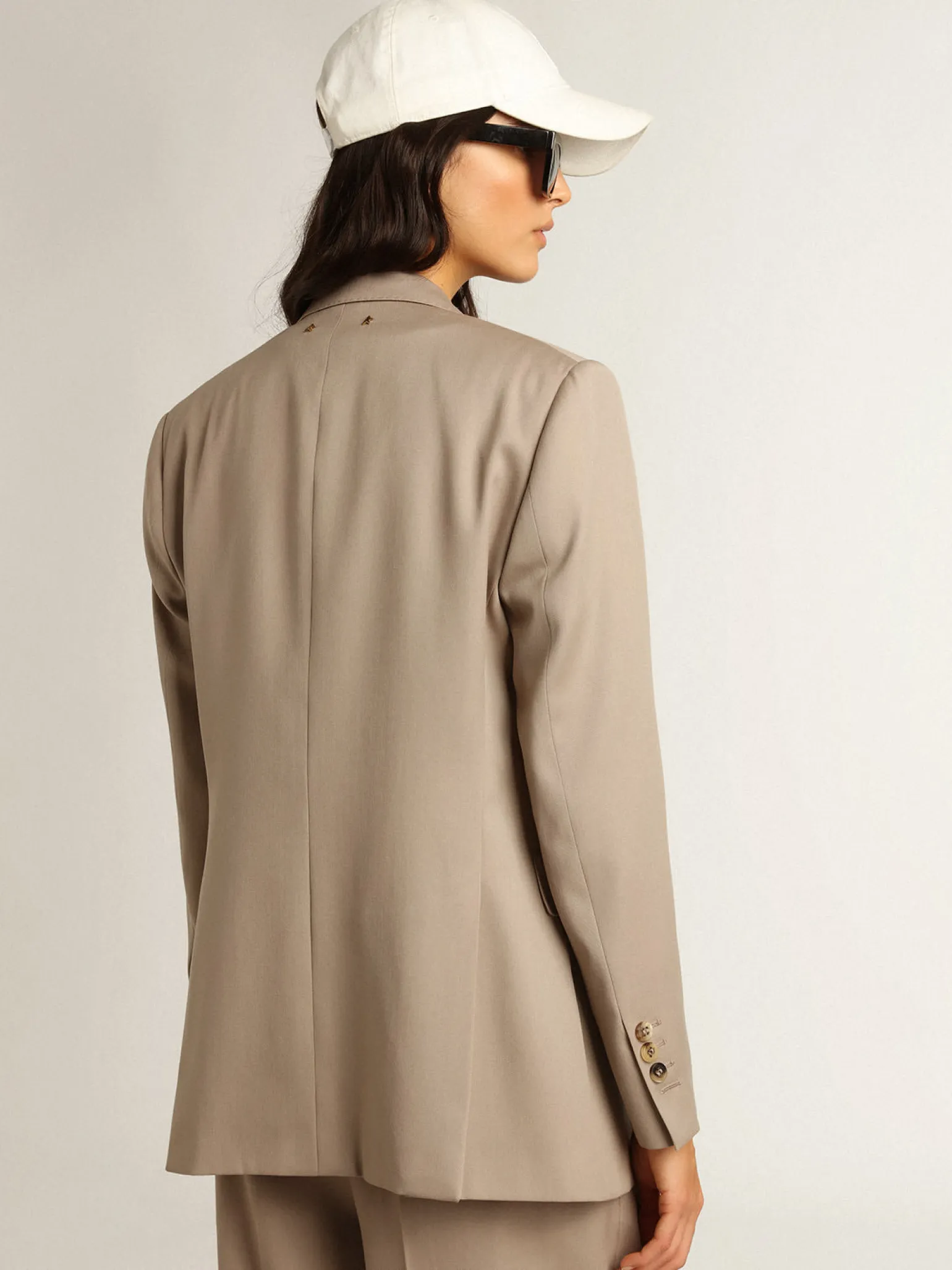Online Blazer de abotoamento duplo de gabardine de lã bege claro MULHER Blazers