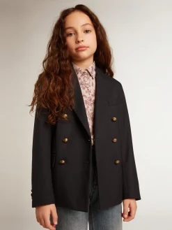Flash Sale Blazer de abotoamento duplo infantil masculino azul-escuro com botões Roupas de cima (4-12 years)|Roupas de cima (4-12 years)