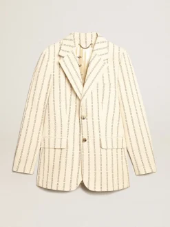 Outlet Blazer de abotoamento simples de algodão creme e estampa jacquard MULHER Blazers