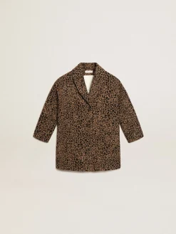 Flash Sale Blazer de abotoamento simples de lã infantil feminino, animal print jacquard Roupas de cima (4-12 years)
