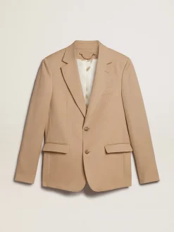 Fashion Blazer de abotoamento simples cor areia com botões de chifre Blazers