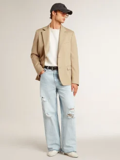 Fashion Blazer de abotoamento simples cor areia com botões de chifre Blazers