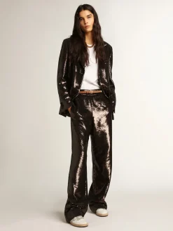 Hot Blazer de abotoamento simples cinza com lantejoulas all-over MULHER Blazers