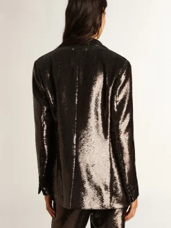 Hot Blazer de abotoamento simples cinza com lantejoulas all-over MULHER Blazers