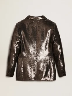 Hot Blazer de abotoamento simples cinza com lantejoulas all-over MULHER Blazers