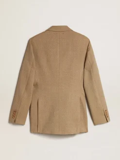 Sale Blazer feminino de abotoamento duplo de lã cor de faia clara MULHER Blazers