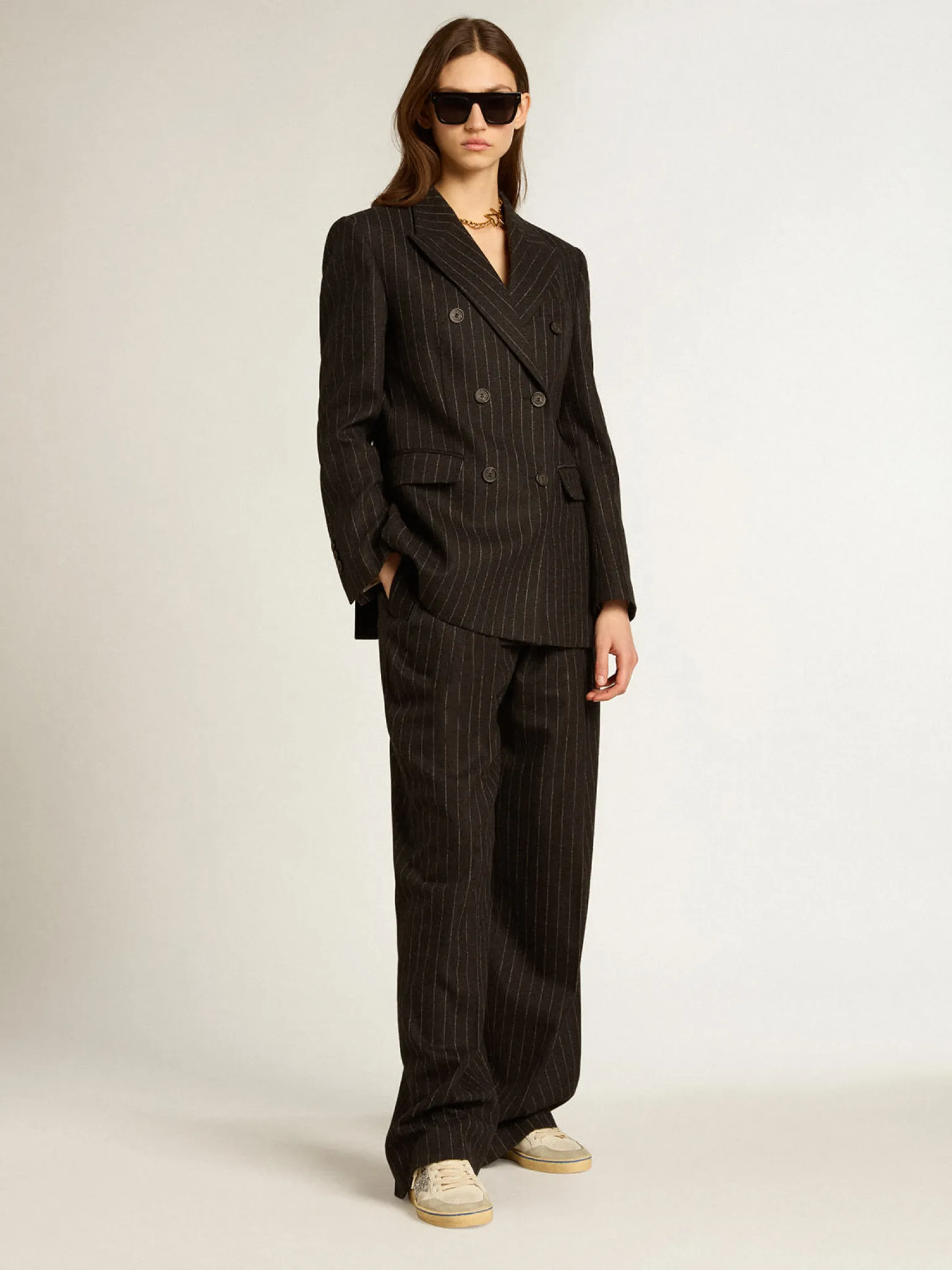 New Blazer feminino de abotoamento duplo de lã cinza mescla MULHER Blazers