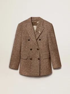Outlet Blazer feminino de abotoamento duplo marrom com fecho com botões MULHER Blazers