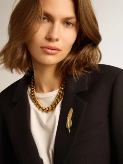 Shop Blazer feminino de abotoamento simples de gabardine de lã azul-escuro MULHER Blazers