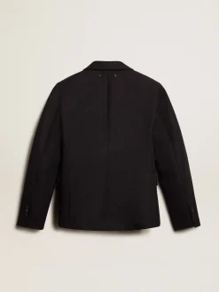 Shop Blazer feminino de abotoamento simples de gabardine de lã azul-escuro MULHER Blazers
