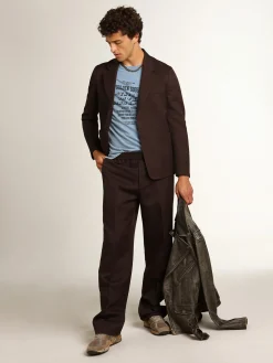 Sale Blazer masculino de abotoamento simples de gabardine de lã cor alcaçuz Blazers
