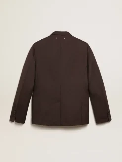Sale Blazer masculino de abotoamento simples de gabardine de lã cor alcaçuz Blazers