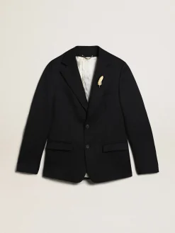Sale Blazer masculino de abotoamento simples de gabardine de lã azul-escuro Blazers