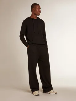 Clearance Blusa tipo moletom masculina preta misto caxemira com capuz Moletons