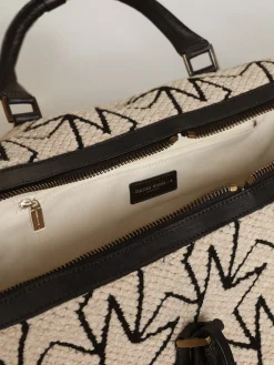 Hot Bolsa de viagem masculina de lã jacquard branco-leite e escrita preta Bolsas de viagem
