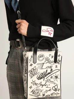 Outlet Bolsa Mini California feminina de algodão branco com estampa preta MULHER Minibolsas|Bolsas de mão