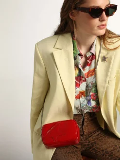 New Bolsa Mini Star feminina de couro pintado vermelho com estrela tom sobre tom MULHER Minibolsas|Bolsas tiracolo