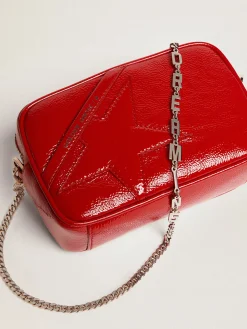 New Bolsa Mini Star feminina de couro pintado vermelho com estrela tom sobre tom MULHER Minibolsas|Bolsas tiracolo