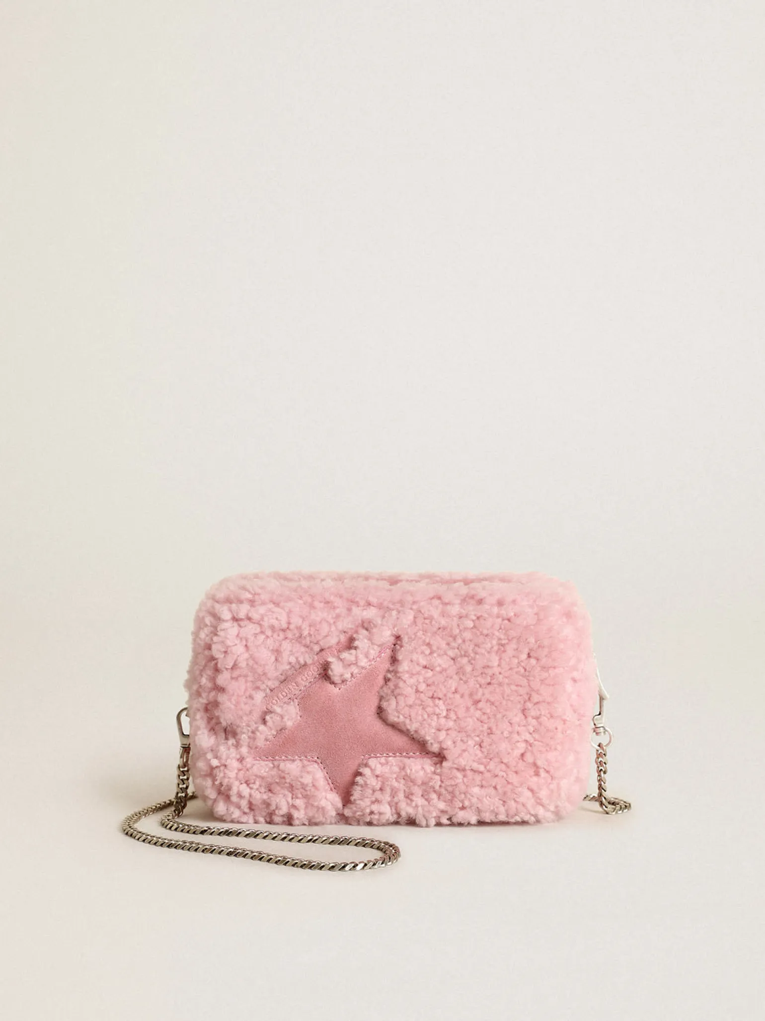 Store Bolsa Mini Star feminina de shearling rosa com estrela de suede MULHER Minibolsas|Bolsas tiracolo