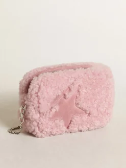 Store Bolsa Mini Star feminina de shearling rosa com estrela de suede MULHER Minibolsas|Bolsas tiracolo