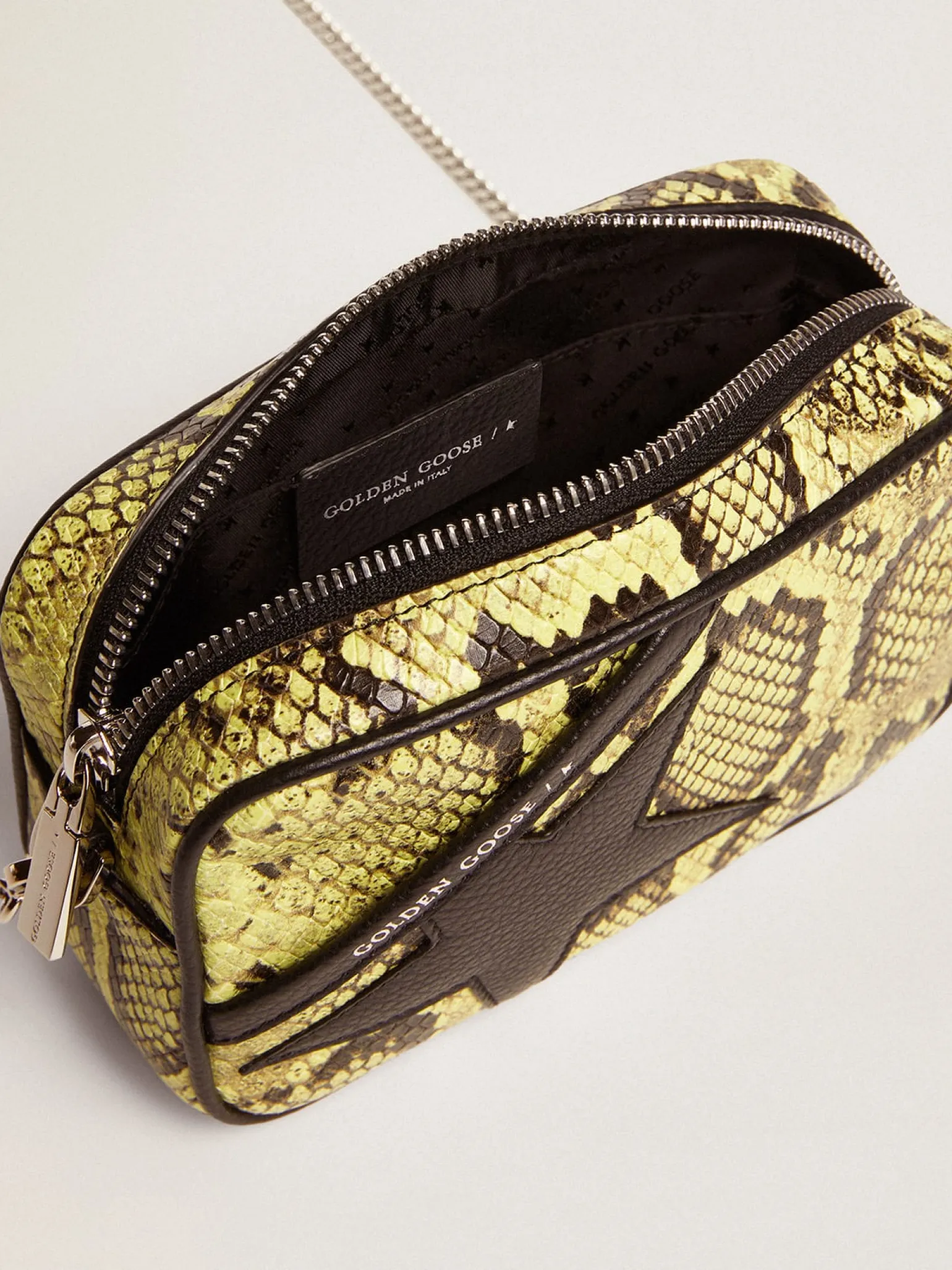 Sale Bolsa Mini Star feminina de couro verde-limão com estampa de píton e estrela preta MULHER Minibolsas|Bolsas tiracolo