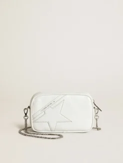 New Bolsa Mini Star feminina de couro brilhante branco com estrela tom sobre tom MULHER Minibolsas|Bolsas tiracolo