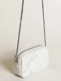 New Bolsa Mini Star feminina de couro brilhante branco com estrela tom sobre tom MULHER Minibolsas|Bolsas tiracolo