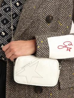 New Bolsa Mini Star feminina de couro brilhante branco com estrela tom sobre tom MULHER Minibolsas|Bolsas tiracolo