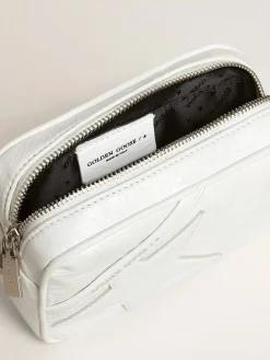 New Bolsa Mini Star feminina de couro brilhante branco com estrela tom sobre tom MULHER Minibolsas|Bolsas tiracolo