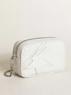 New Bolsa Mini Star feminina de couro brilhante branco com estrela tom sobre tom MULHER Minibolsas|Bolsas tiracolo