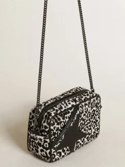 Fashion Bolsa Mini Star feminina de couro cavalinho leopardo preto e branco MULHER Minibolsas|Bolsas tiracolo