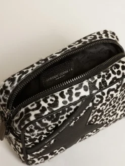 Fashion Bolsa Mini Star feminina de couro cavalinho leopardo preto e branco MULHER Minibolsas|Bolsas tiracolo