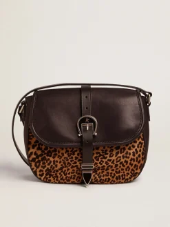 Best Sale Bolsa Rodeo média de couro preto e cavalinho com estampa de leopardo MULHER Bolsas tiracolo