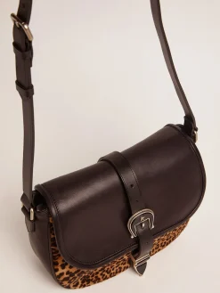 Best Sale Bolsa Rodeo média de couro preto e cavalinho com estampa de leopardo MULHER Bolsas tiracolo