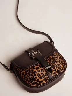 Store Bolsa Rodeo pequena de couro preto e couro cavalinho com estampa de leopardo MULHER Bolsas tiracolo
