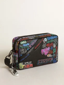 Fashion Bolsa Star feminina de couro martelado preto com estampa multicolorida MULHER Bolsas tiracolo