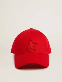 Best Boné de algodão vermelho com recorte em forma de estrela tom sobre tom na frente MULHER Chapéus e bonés|Beachwear