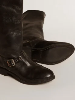Store Botas Biker de cano alto de couro preto com tachas e fivelas prateadas MULHER Botas