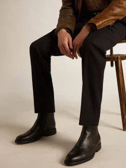 Sale Botas Chelsea masculinas de couro preto Botas