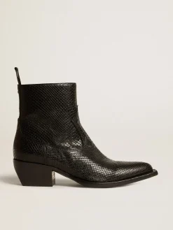 Clearance Botas Debbie de cano baixo de couro preto com estampa de píton MULHER Botas