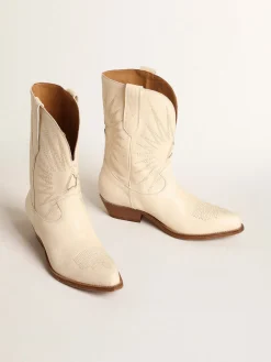 Outlet Botas Wish Star cano baixo de couro na cor creme com estrela embutida MULHER Botas