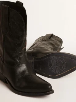 Clearance Botas Wish Star de cano baixo de couro preto com estrela preta MULHER Botas