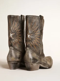 Sale Botas Wish Star masculinas cano baixo de couro preto com estrela prateada Botas