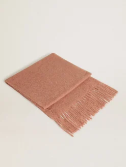Outlet Cachecol de lã rosa pálido com franjas e inscrição Golden MULHER Sedas e Echarpes|Sedas e Echarpes